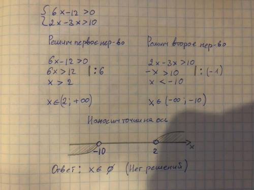 Решить сисьтему 6х-12>0 2х-3х>10 И ещё одну 26-х<25 2х +7<13