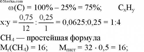 Найдите молекулярную формулу углеводорода, массовая доля водорода в котором составляет 25%, относите