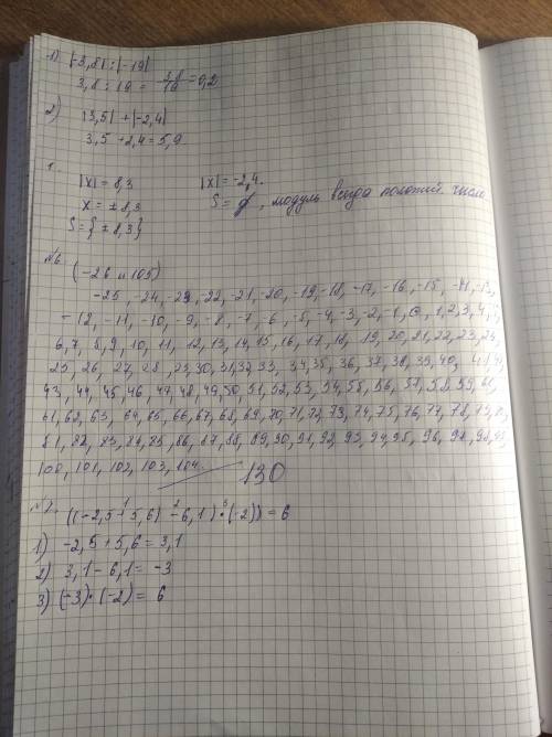 №3. Выполните действия: 1)|-3,8|:|-19|; 2)|3,5|+|-2.4| №5. Решите уравнение: 1)|x|=8,3; 2) |x|=-2,4