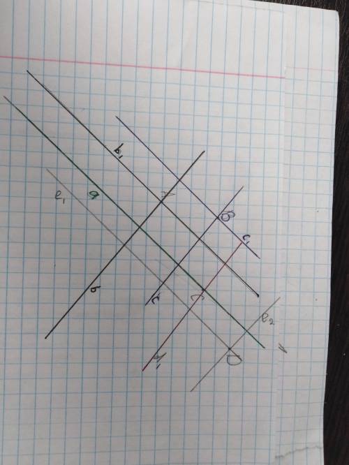 Перечертить точно ПО КЛЕТОЧКАМ рисунок. Провести через точки A,B,C,D ВСЕ возможные параллельные и пе