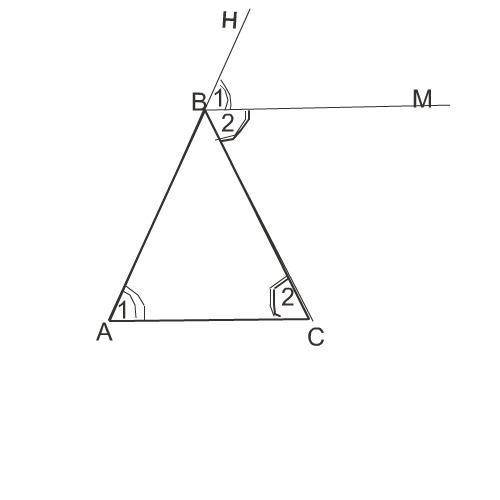 Докажите, что биссектриса внешнего угла, расположенная увершины равнобедренного треугольника паралле
