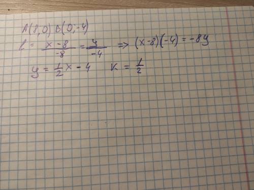 Прямая = параллельна прямой, пересекающей координатные оси в точках (8; 0) и (0; -4) Найдите k