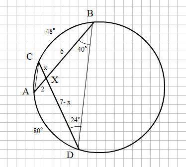 4. Отрезки AB и CD являются хордами окружности и пересекаются в точке X. a) AX = 2 см, XB = 6 см, CD
