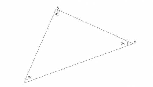 Кути трикутника відносяться як числа 2:3:4, знайдить градусну миру найменьшого з кутив