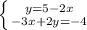 \left \{ {{y=5 - 2x} \atop {-3x + 2y = -4}} \right.