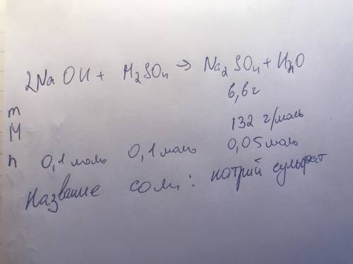До розчину ,що містив натрій гідроксид кількістю речовини 0.1 моль , долили розчин сульфатної кислот