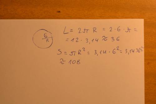 Радиус окружности равен6 см. Вычислите приближенную длину окружности и площадь ограниченного ею круг