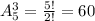 A_{5} ^{3} =\frac{5!}{2!}=60