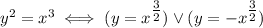 y^2=x^3\iff (y=x^{\tfrac{3}{2}})\vee (y=-x^{\tfrac{3}{2}})