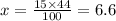 x = \frac{15 \times 44}{100} = 6.6