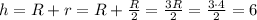 h=R+r=R+\frac{R}{2}=\frac{3R}{2}=\frac{3\cdot 4}{2}=6