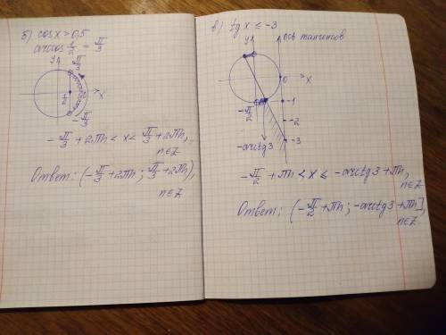 умоляю решите неравенствоа) sinx<0,5б) cosx>0,5в) tgx меньше или равно -3​
