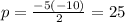 p = \frac{ - 5( - 10)}{2} = 25