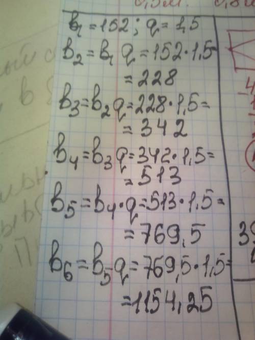 Вычисли первые пять членов геометрической прогрессии, если b1=152 и q=1,5. 152; ; ; ; ...