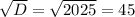 \sqrt{D} = \sqrt{2025} = 45