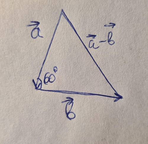 Дано векторы a и b. a=3, b=8 , угол между векторами a^b=60 градусов. найти |a-b|.