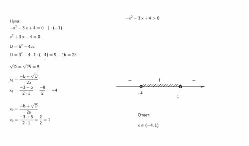 Розв'яжіть нерівність -x в2степини -3x+4>0