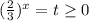 (\frac{2}{3} )^{x} =t\geq 0