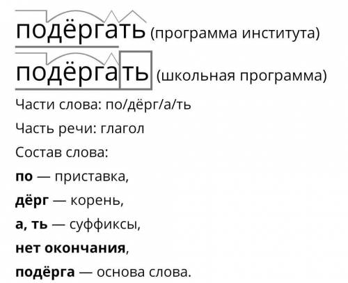 Разбери слова по составу: подёргает, передвинешь, закладка, загородный.