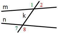 5)Сумма двух односторонних углов, образованных при пересечении прямых m и n секущей k, равна 148. Оп