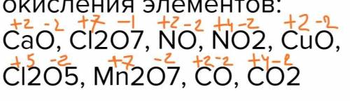 Определите тип оксида, определите степени окисления элементов: CaO, Cl2O7, NO, NO2, CuO, Cl2O5, Mn2O