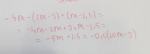 У выражение -4m-(2m-3)+(m-1,5)