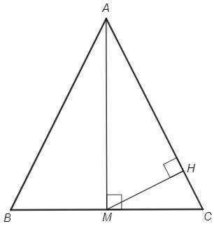 В равнобедренном треугольнике ABC с основанием BC проведена медиана AM. Из точки M на сторону AC опу