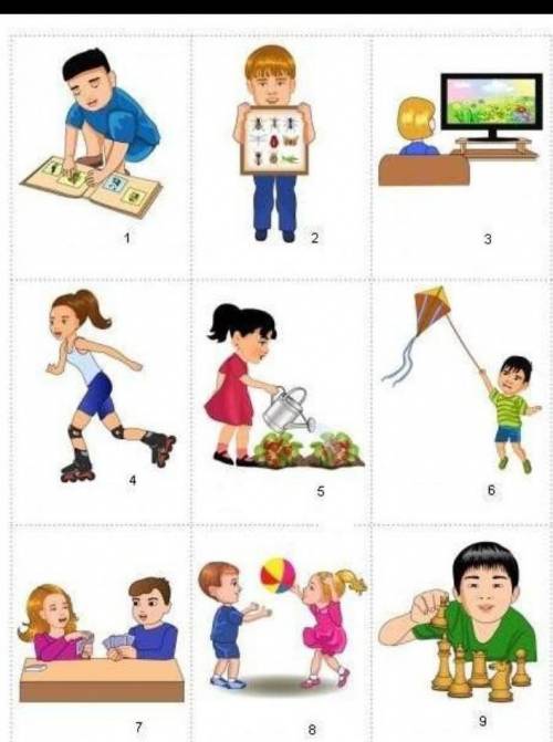 Match the names of hobbies with the pictures. hobbies A. Rollerblade B. Watch TV C. Play chess D. Ma