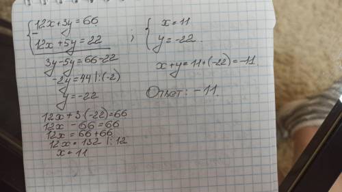 Решите систему уравнений методом сложения. В ответе запишите число. Сумму значений переменных, получ