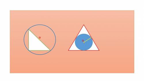 Около прямоугольного разностороннего треугольника описать окружность, в равносторонний треугольник -