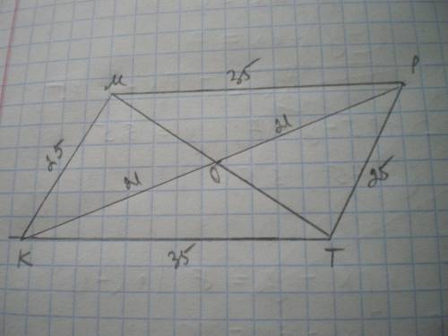 В треугольнике две стороны равны 25 см и 35 см, а медиана, проведенная к третьей стороне равна 21 см