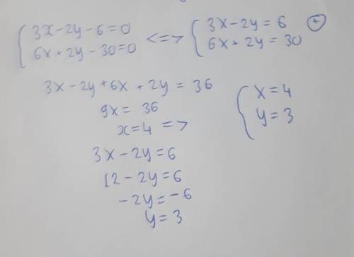 Решите системы линейных уравнений с двумя переменными сложения {3х-2у-6=0 {6х+2у
