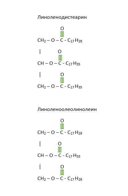 Напишите структурные формулы следующих веществ: А) линоленодистеарин Б) линоленоолеолиноленоин В) ст