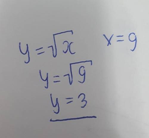Для функції y=x знайдіть значення y, яке відповідає значенню x=9