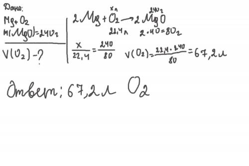 Вычеслете объем кислорода (н.у.)необходимо для получения магния оксида массой 240г с магнием ​
