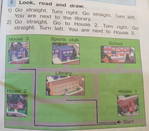 Check 7Progressler,2Look, read and draw.1) Go straight. Turn right. Go straight. Turn left.You are n