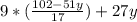 9*(\frac{102-51y}{17})+27y