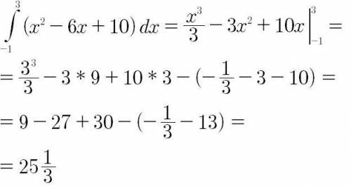 Найдите площадь фигуры, ограниченной графиком функции f(x) = x^2 – 6x + 10, прямыми х = -1, х = 3 и