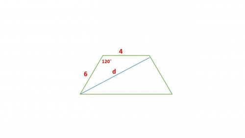 Меньшее основание равнобедренной трапеции равно 4 см, а боковая сторона - 6 см. Найдите диагональ тр