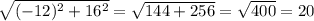 \sqrt{(-12)^2+16^2}=\sqrt{144+256}=\sqrt{400}=20
