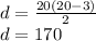 d = \frac{20(20-3)}{2}\\d = 170