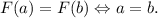 F(a)=F(b)\Leftrightarrow a=b.