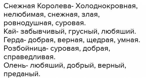 по литературе. Рассказ Снежная Королева. Расскажите о каждом из героев сказки, выделив главное в его