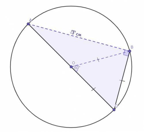 На колі розміщені точки А В С так що АС діаметр кола хорду ВС видно з центра кола під кутом 60° знай