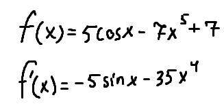 Найти производную 5cosx-7x^5+7​