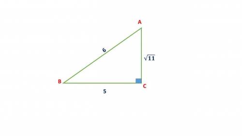 В ABC уголC=90° AB=6см ВС=5см АС=кв.кор11Найти значение синуса косинуса тангенса и котангенса кглов