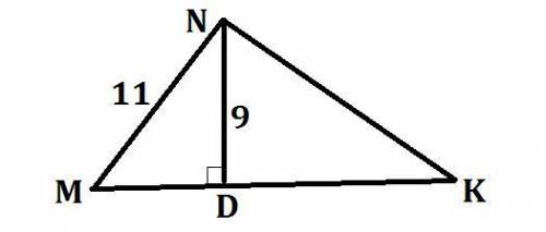 У трикутнику MNK проведена висота ND=9см. Знайти тангенс кута М, якщо МN=11 см.