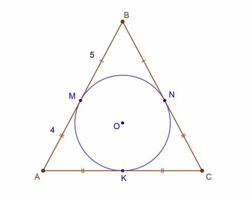 У рівнобедреному трикутнику АВС з основою АС вписане коло, причому М точка дотику, яка ділить бічну