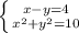 \left \{ {{x - y = 4} \atop {x^2+y^2=10}} \right.