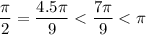 \dfrac{\pi }{2}=\dfrac{4.5\pi }{9}